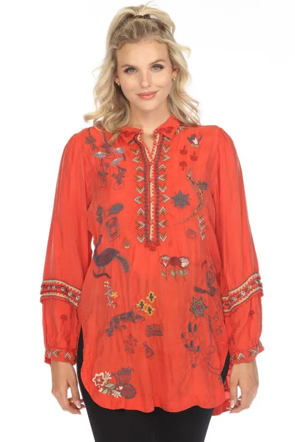 Johnny Was Biya Aggie Embroidered Tunic Top B23723B9 Boho Chic