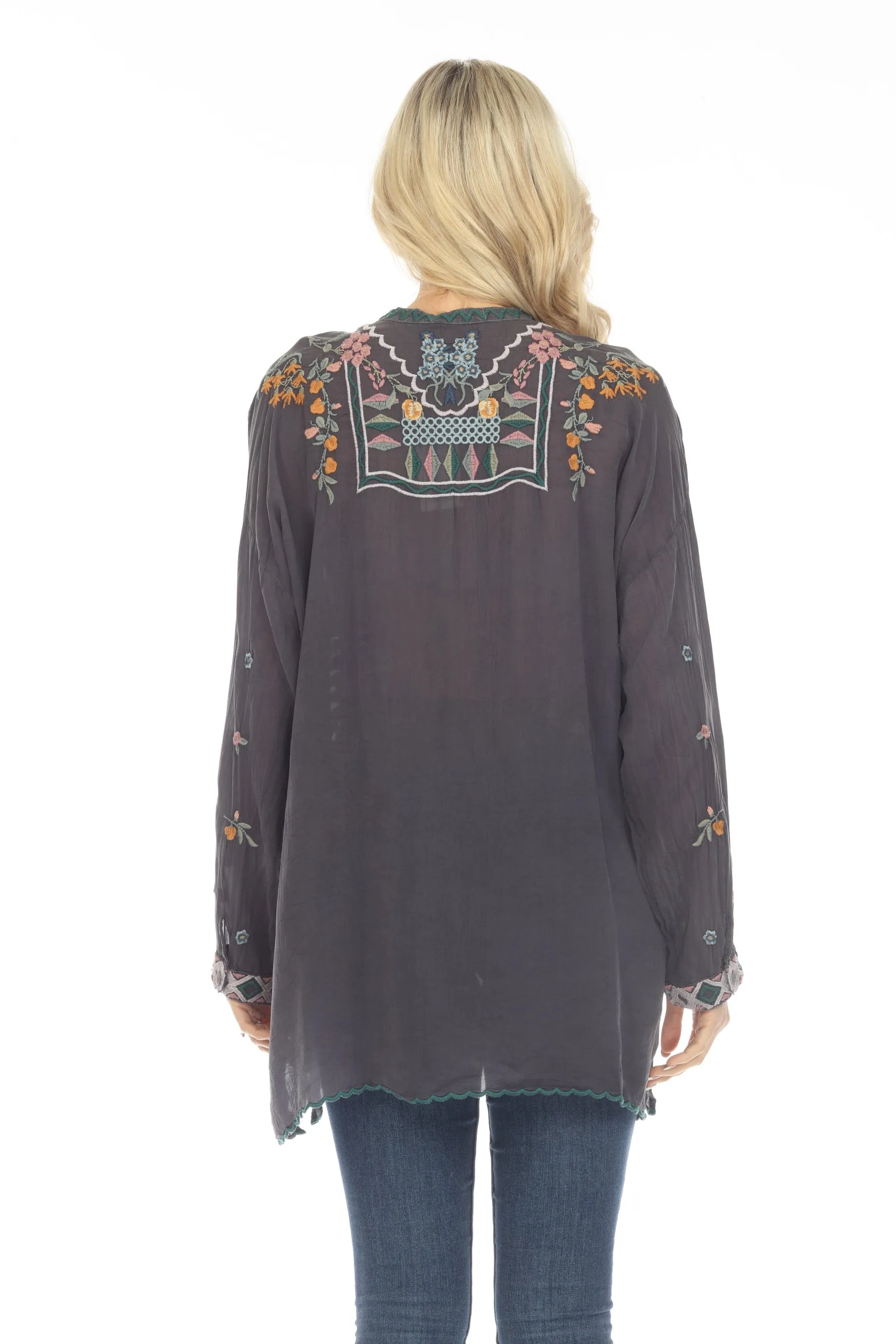 Johnny Was Faylin Embroidered Long Sleeve Tunic Top Boho Chic C28023
