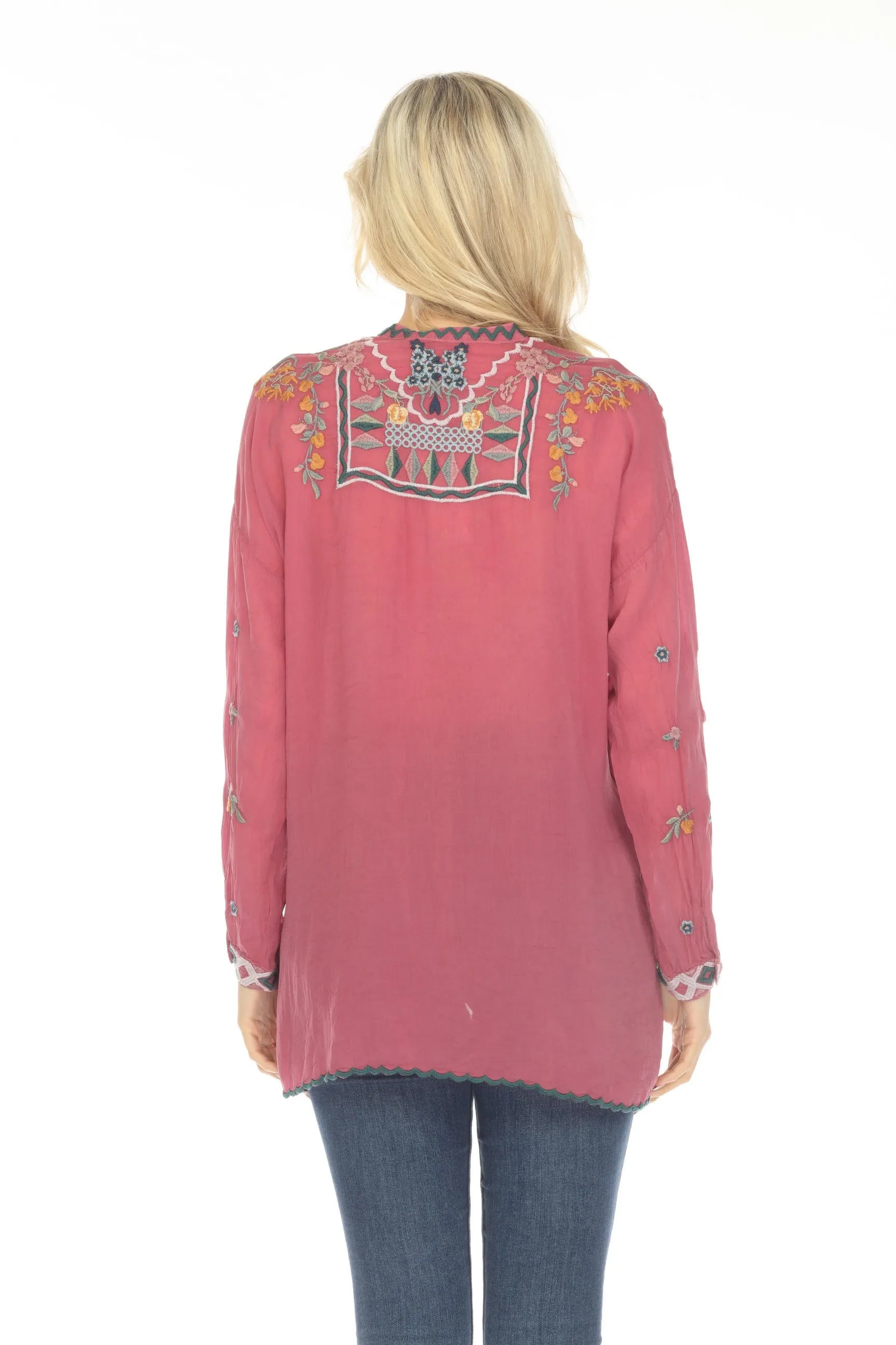 Johnny Was Faylin Embroidered Long Sleeve Tunic Top Boho Chic C28023