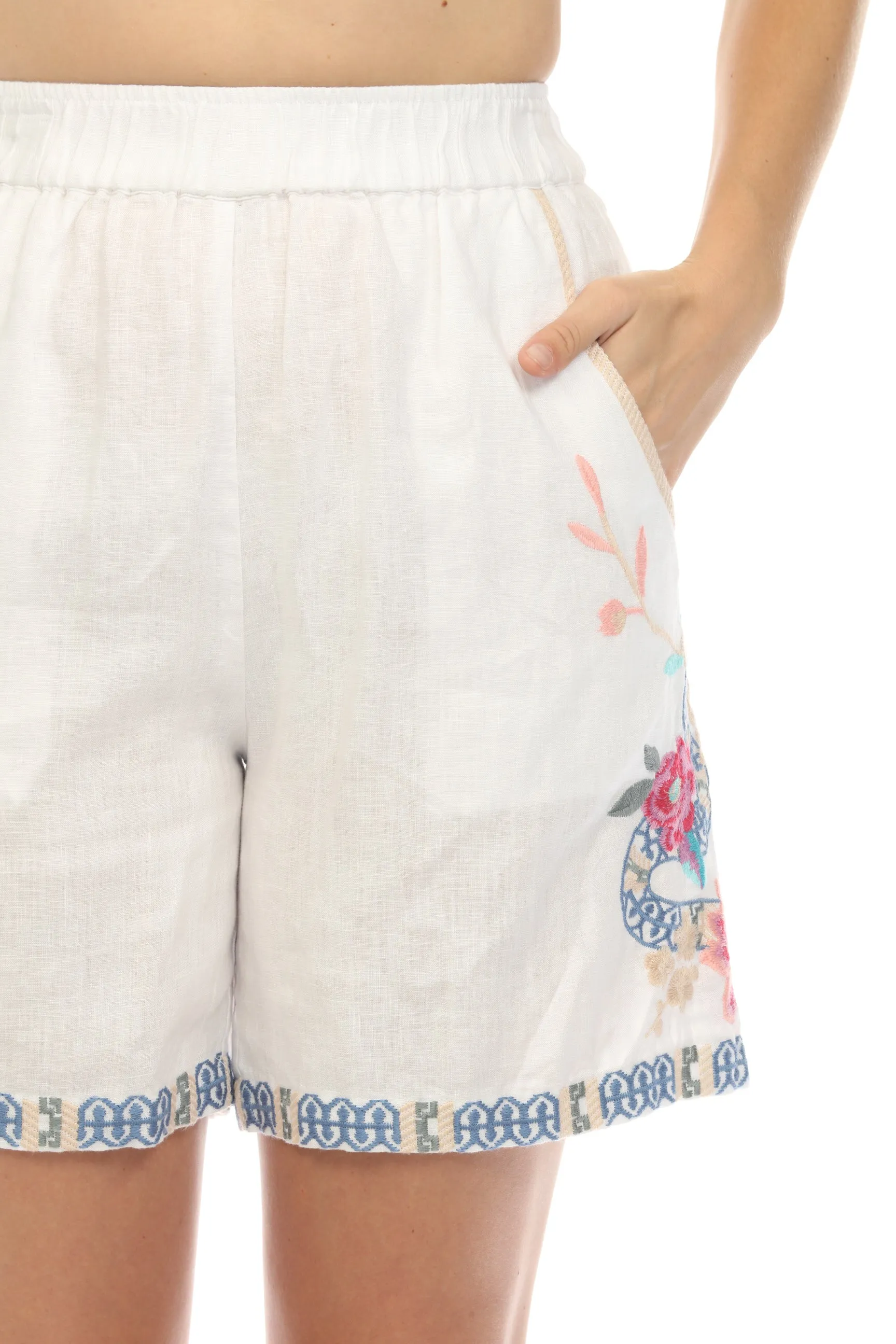 Johnny Was JWLA Embroidered Linen Shorts Boho Chic J83424