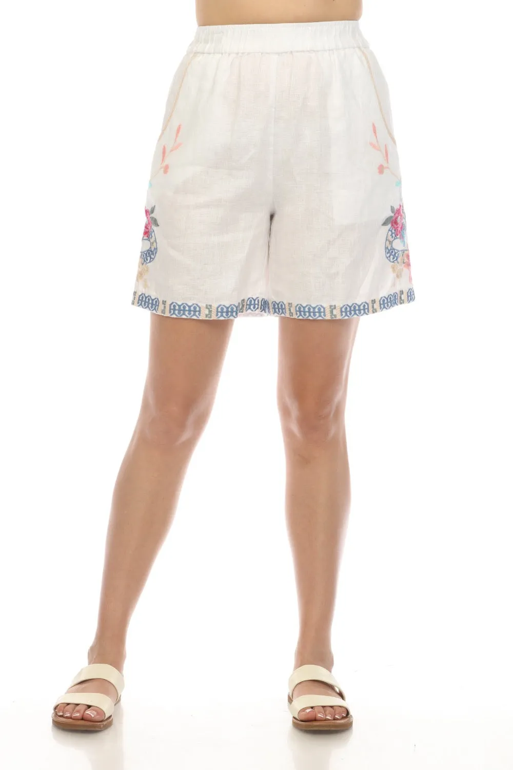 Johnny Was JWLA Embroidered Linen Shorts Boho Chic J83424