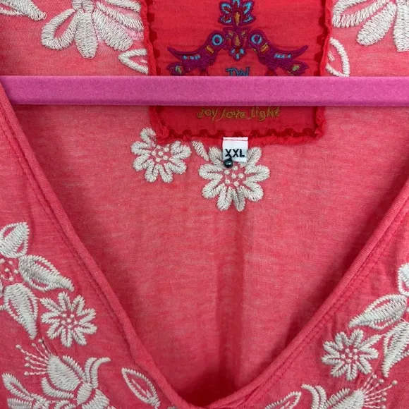 Johnny Was LA Joy Love Light Pink Coral Floral Embroidered Summer Tunic Dress