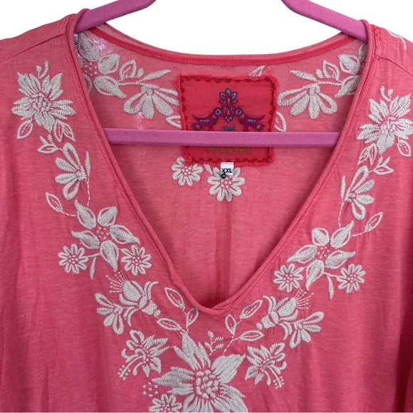 Johnny Was LA Joy Love Light Pink Coral Floral Embroidered Summer Tunic Dress