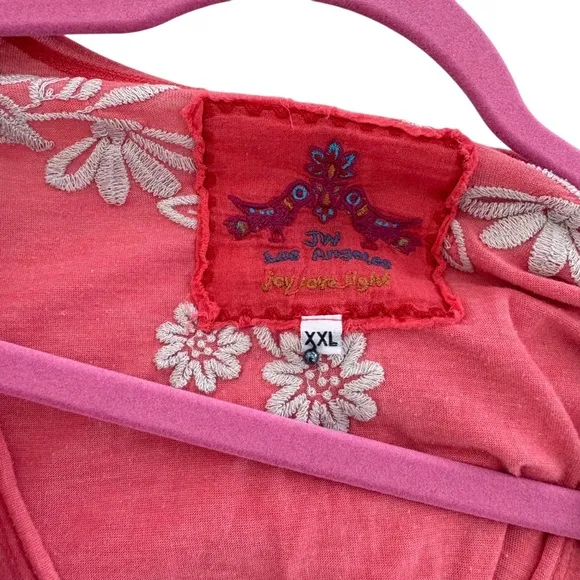 Johnny Was LA Joy Love Light Pink Coral Floral Embroidered Summer Tunic Dress