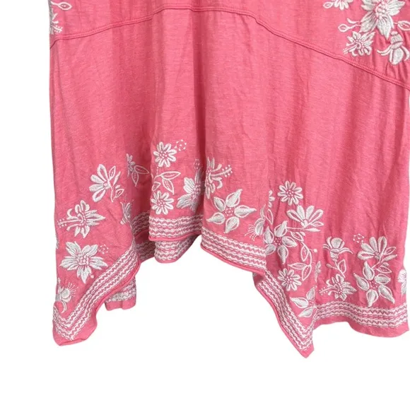 Johnny Was LA Joy Love Light Pink Coral Floral Embroidered Summer Tunic Dress