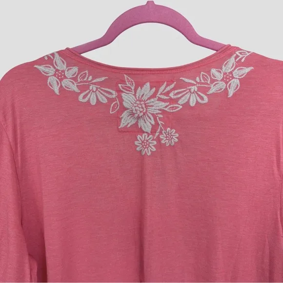 Johnny Was LA Joy Love Light Pink Coral Floral Embroidered Summer Tunic Dress