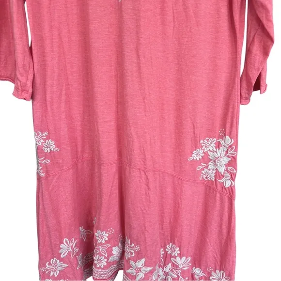 Johnny Was LA Joy Love Light Pink Coral Floral Embroidered Summer Tunic Dress