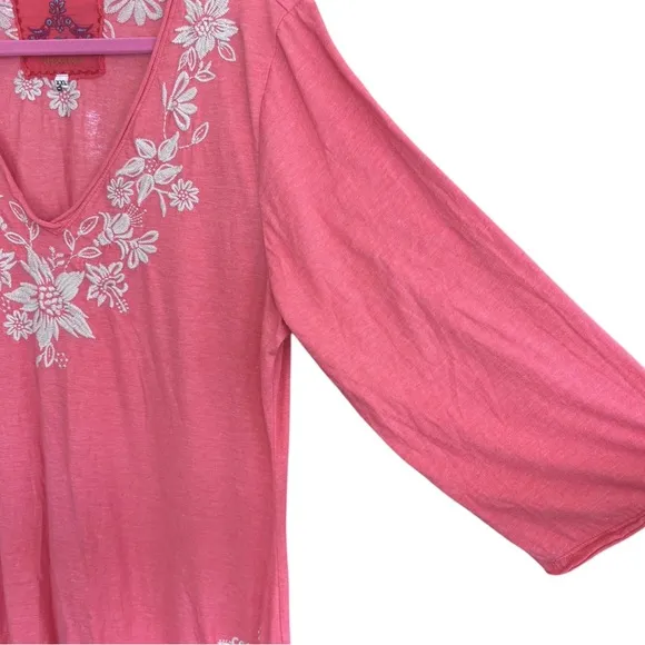 Johnny Was LA Joy Love Light Pink Coral Floral Embroidered Summer Tunic Dress