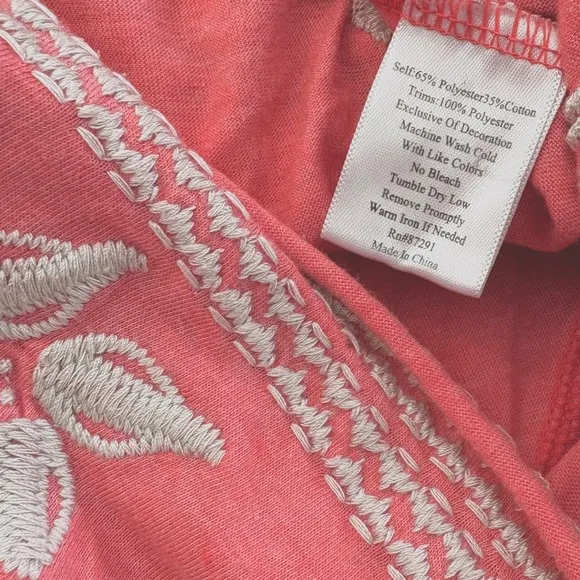 Johnny Was LA Joy Love Light Pink Coral Floral Embroidered Summer Tunic Dress
