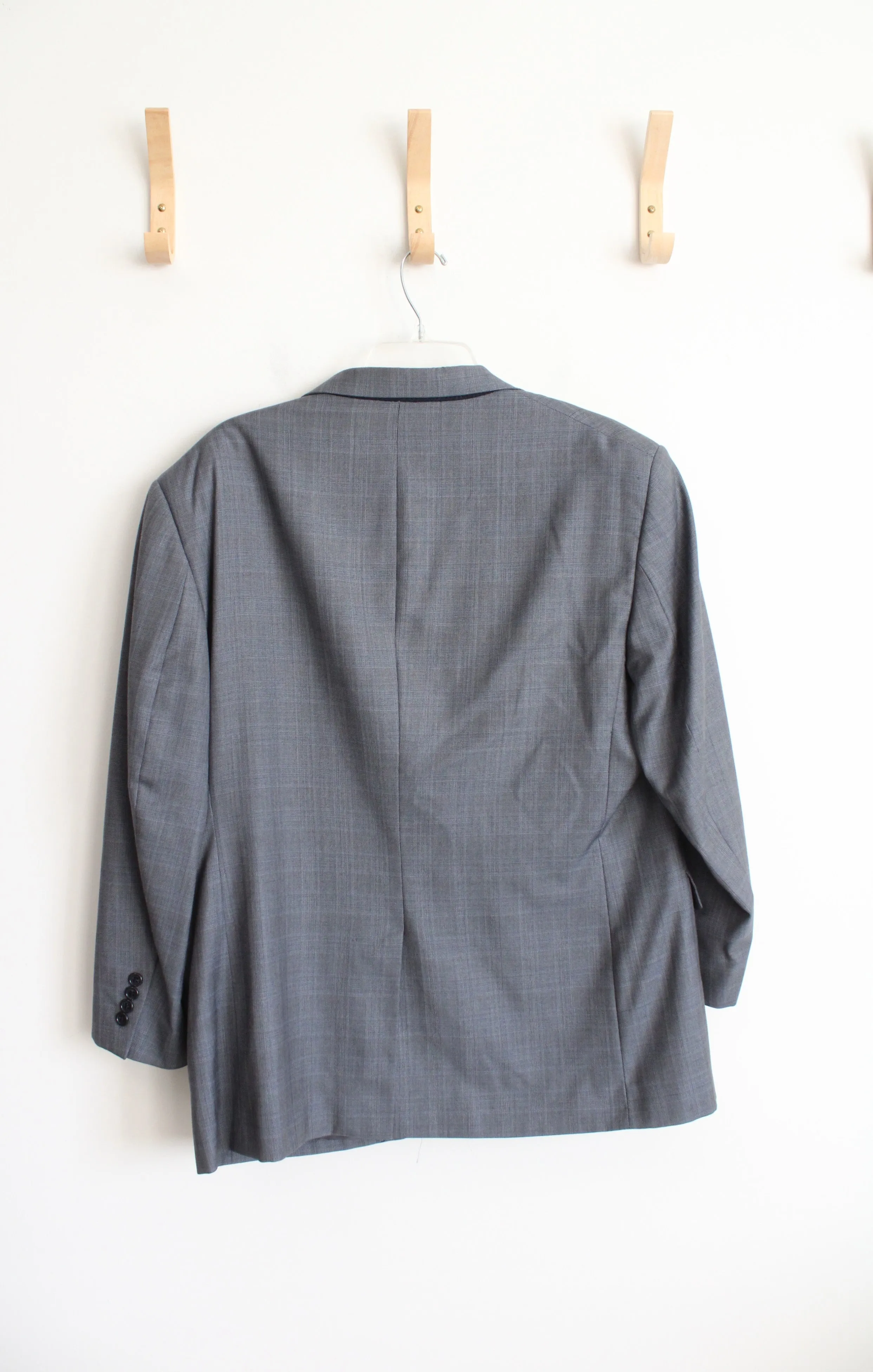 Jos A. Blank Blue & Gray Plaid Wool Silk Blend Blazer | 44S