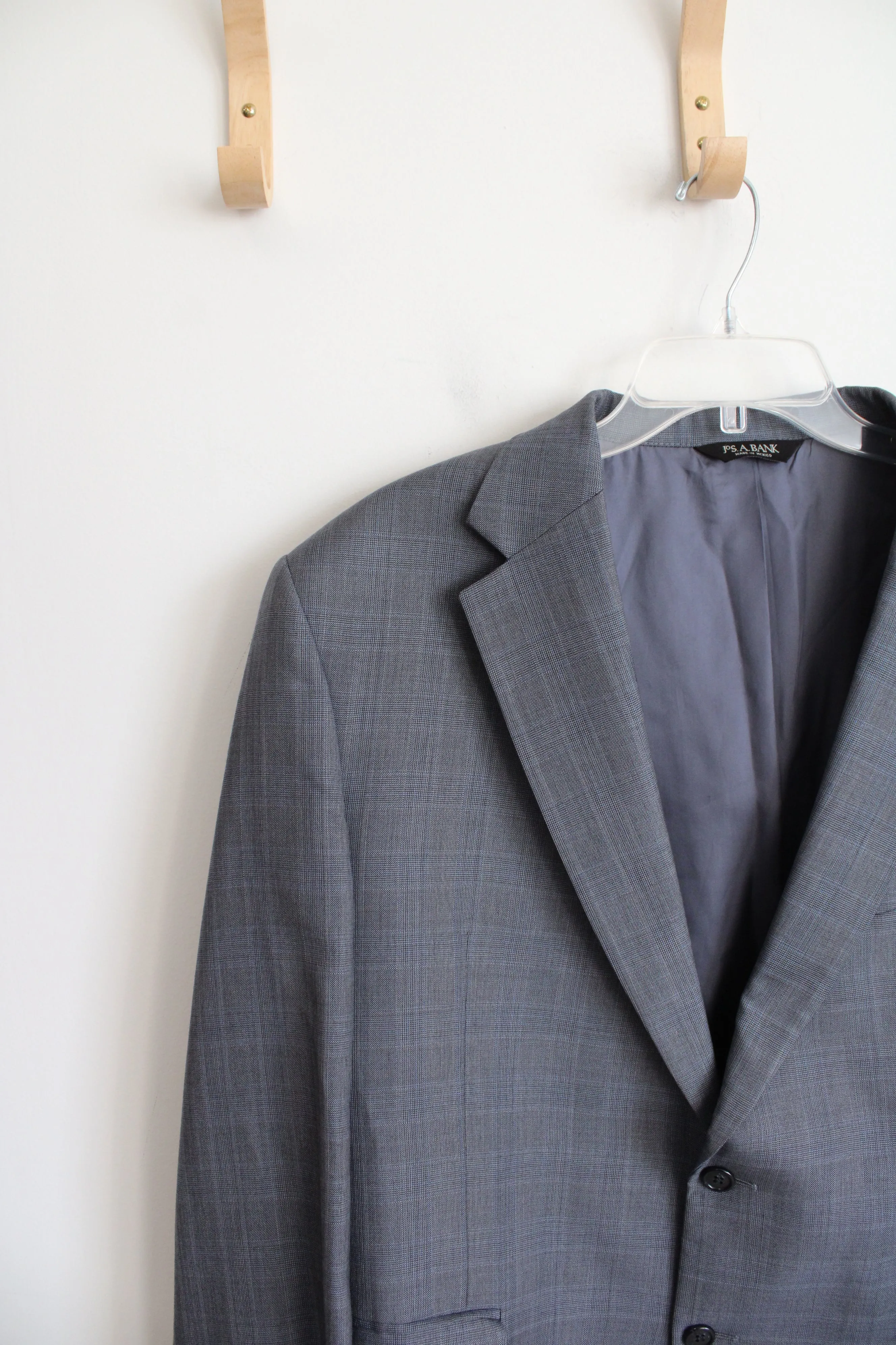 Jos A. Blank Blue & Gray Plaid Wool Silk Blend Blazer | 44S