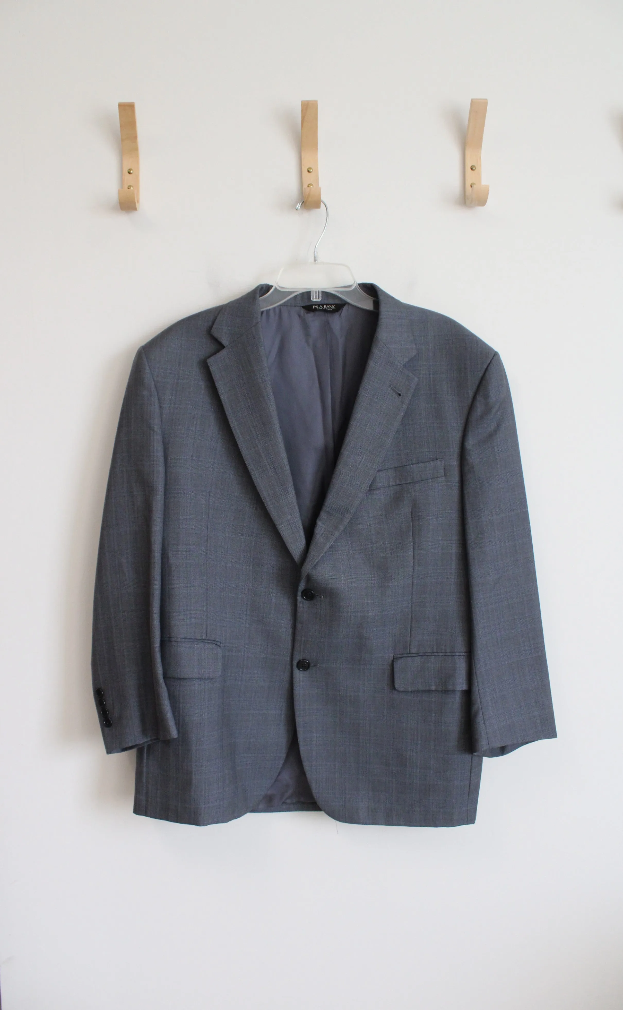 Jos A. Blank Blue & Gray Plaid Wool Silk Blend Blazer | 44S