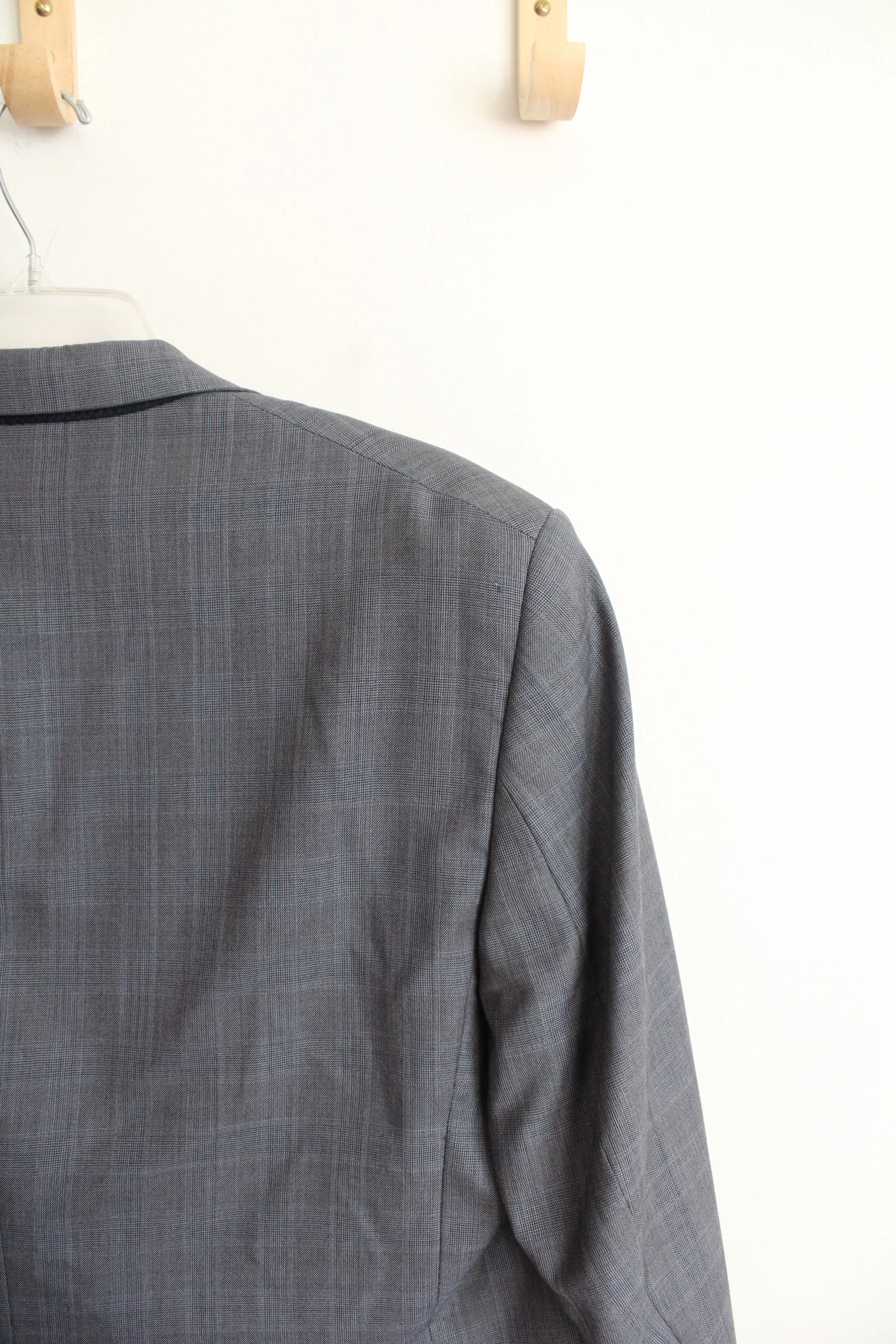 Jos A. Blank Blue & Gray Plaid Wool Silk Blend Blazer | 44S