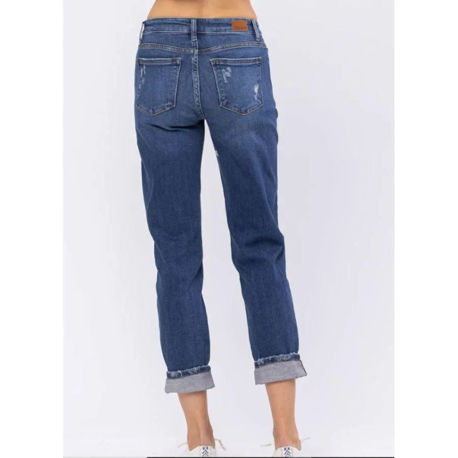 Judy Blue Destroyed & Cuffed Slim Fit Jean