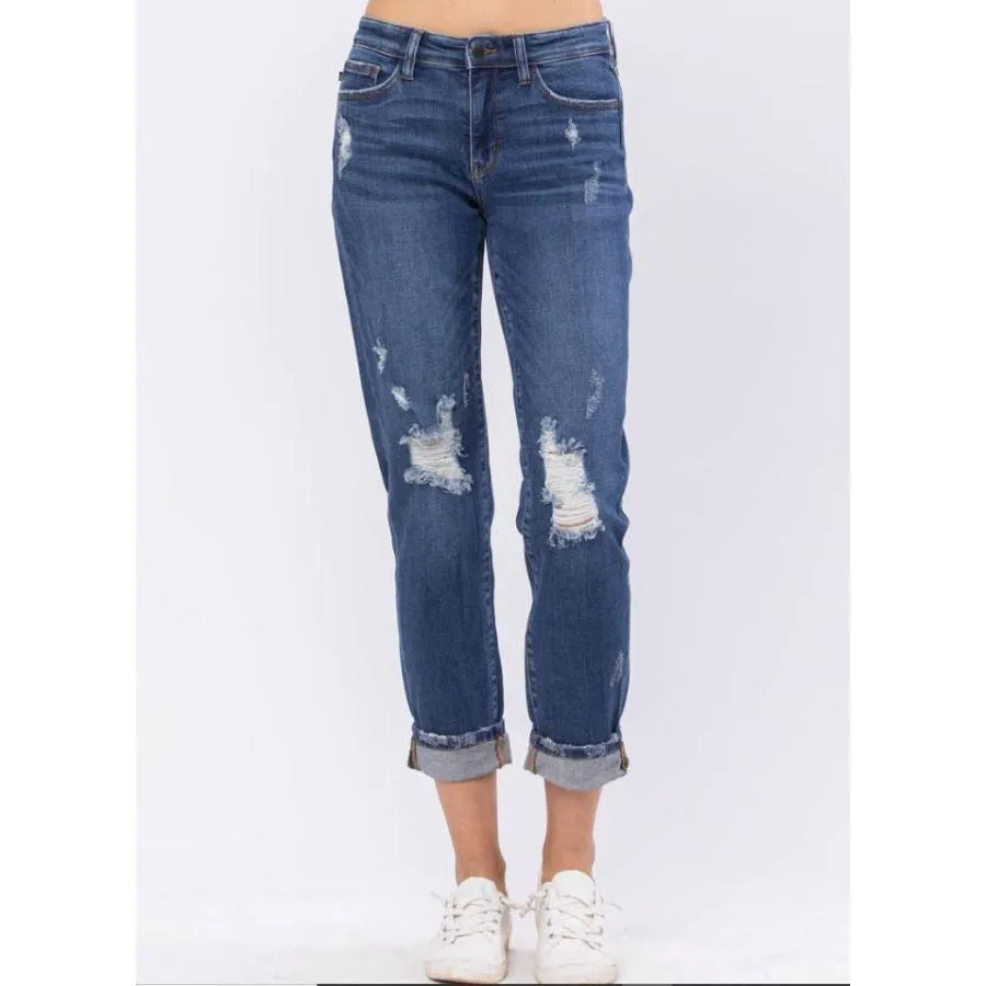 Judy Blue Destroyed & Cuffed Slim Fit Jean