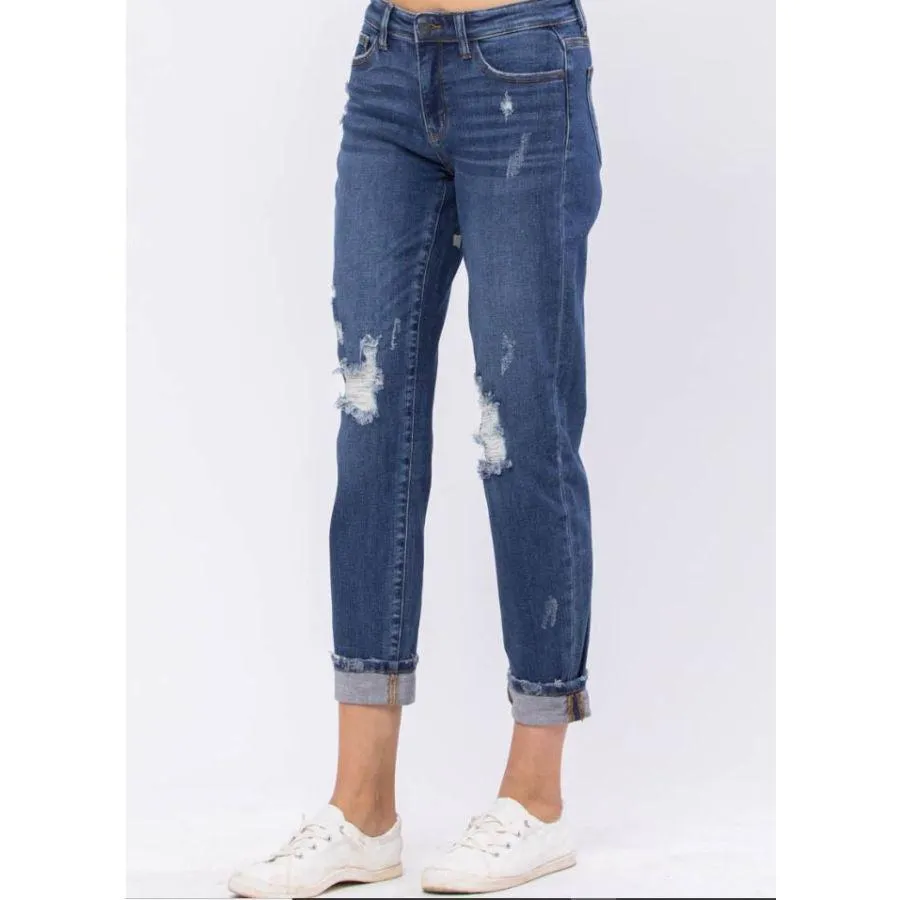 Judy Blue Destroyed & Cuffed Slim Fit Jean
