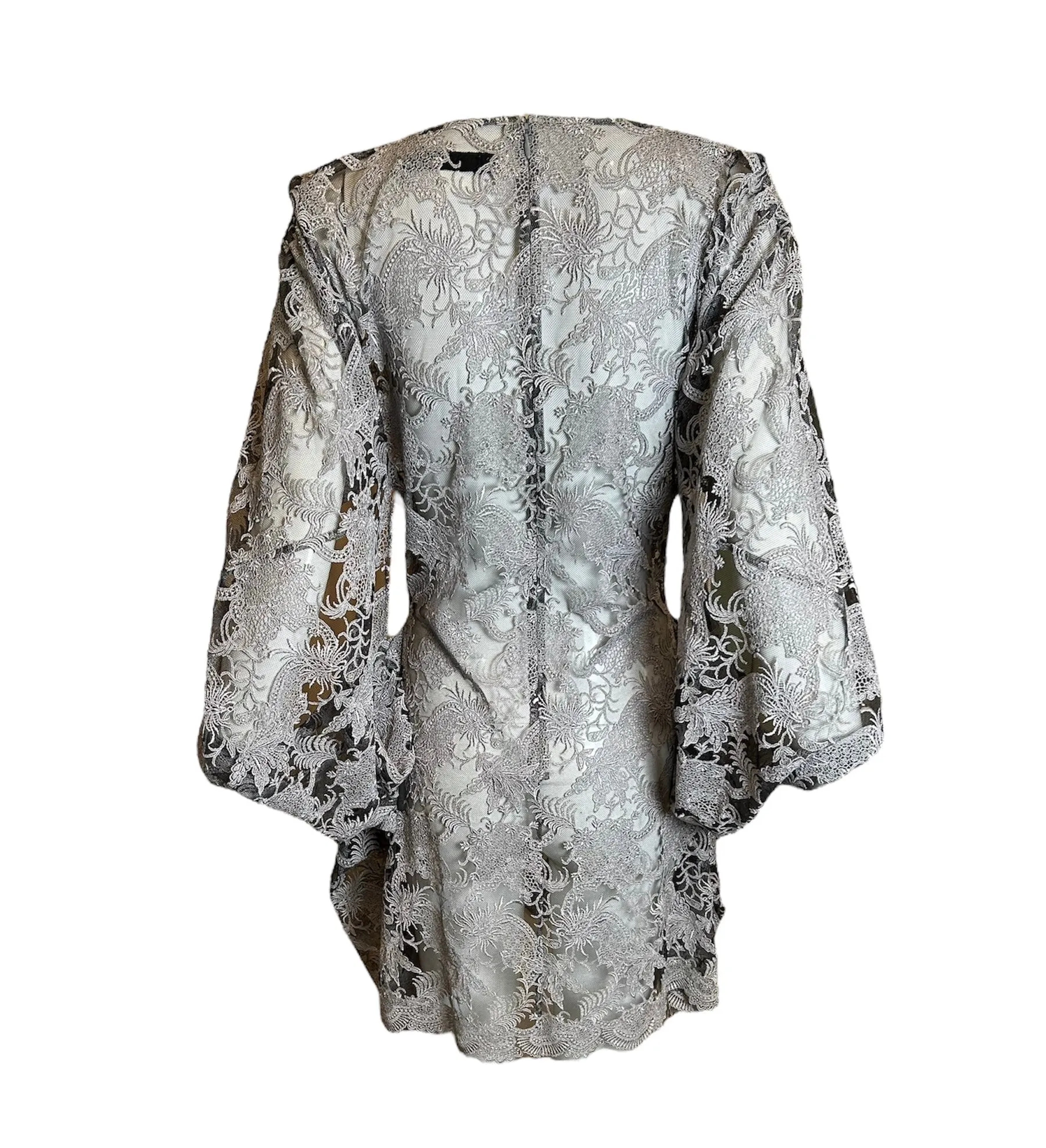 Junya Watanabe Comme Des Garcons SS 2012 Silver Kimono-Style Sleeve Lace Dress