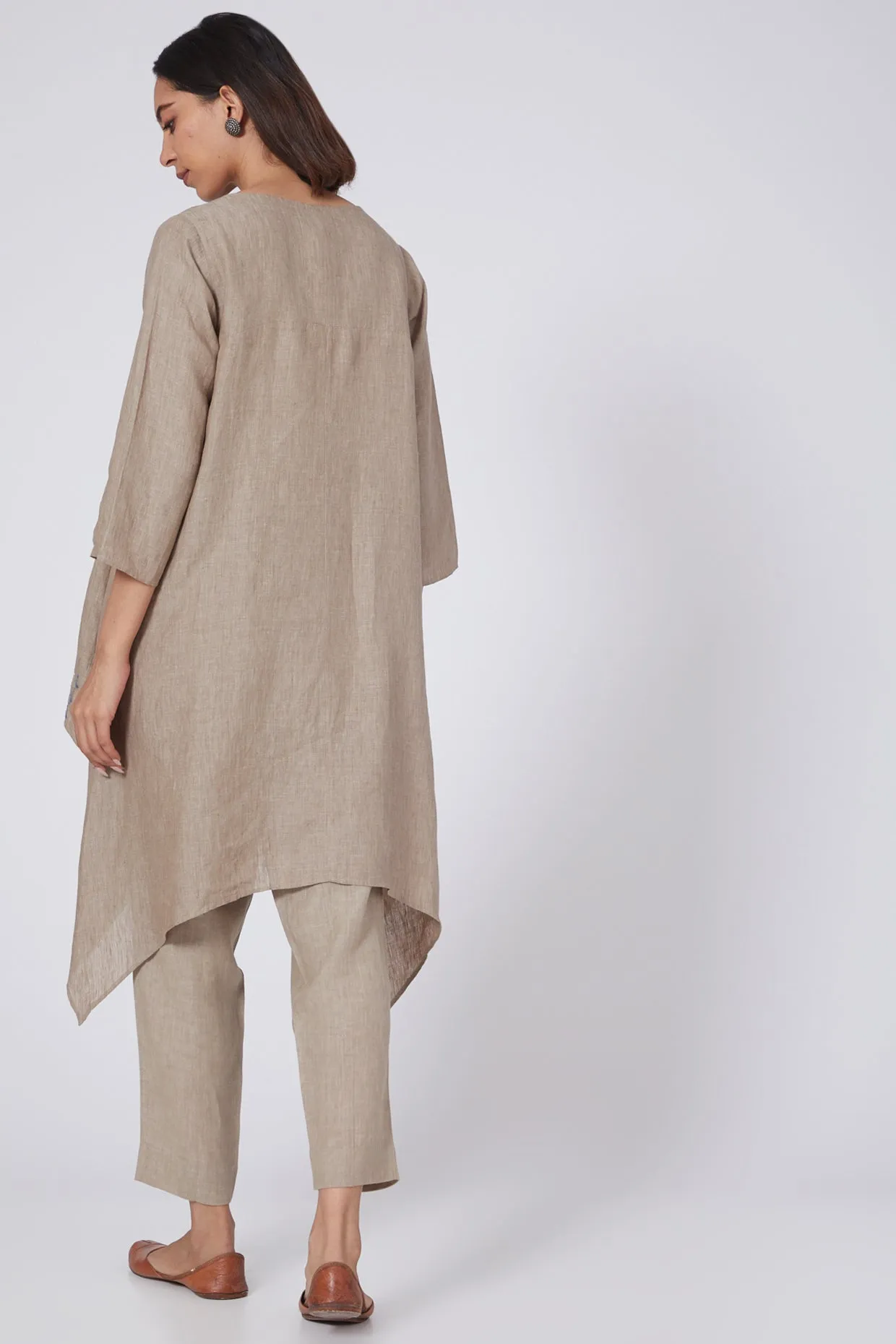 Khaki Highlow Floral Embroidered Lounge Tunic