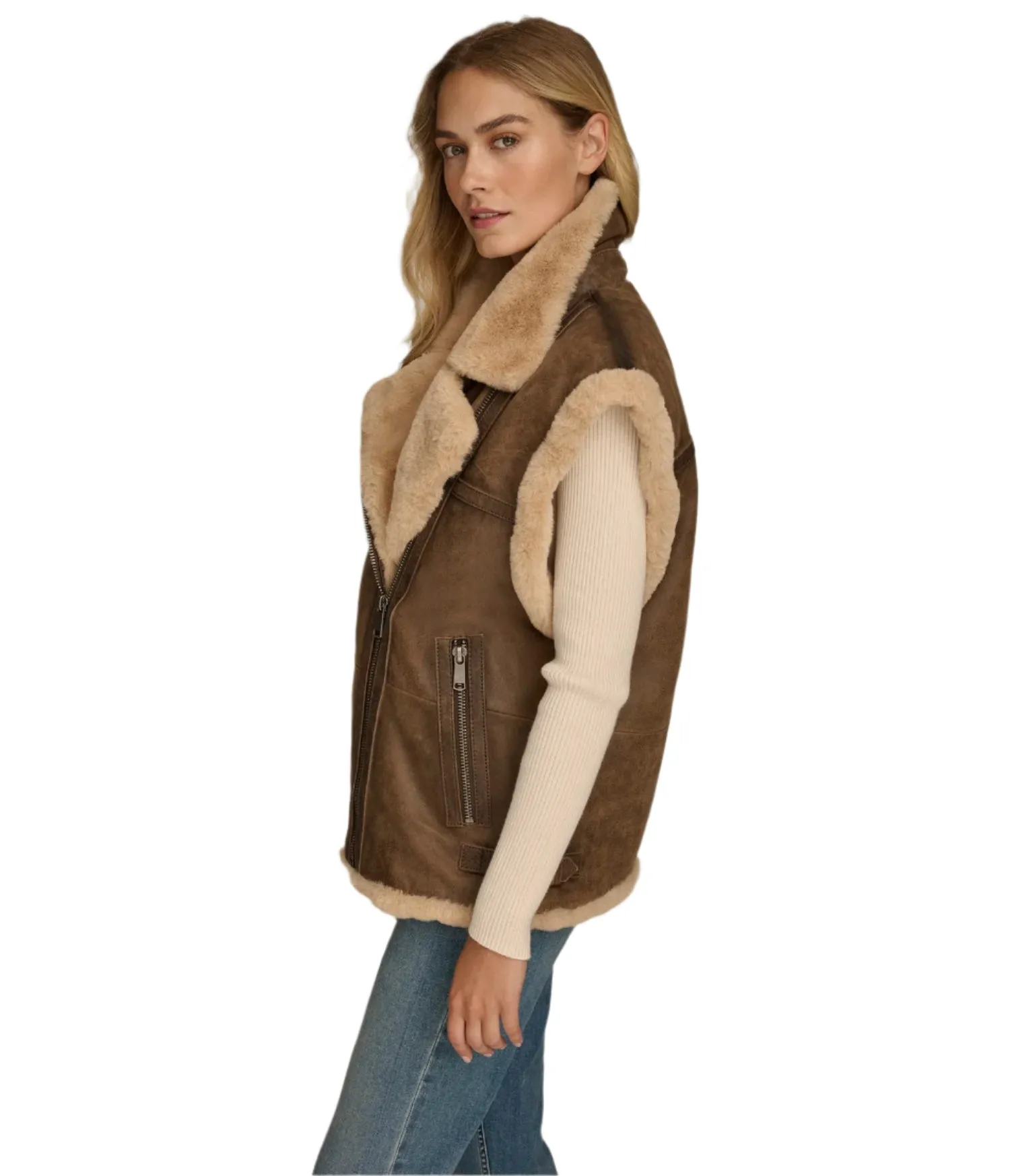 Kinsley Faux Shearling Suede Leather Vest