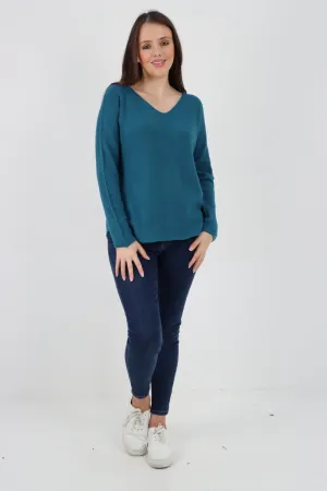 Knitted Jumper V Neck Basic Sweater Top