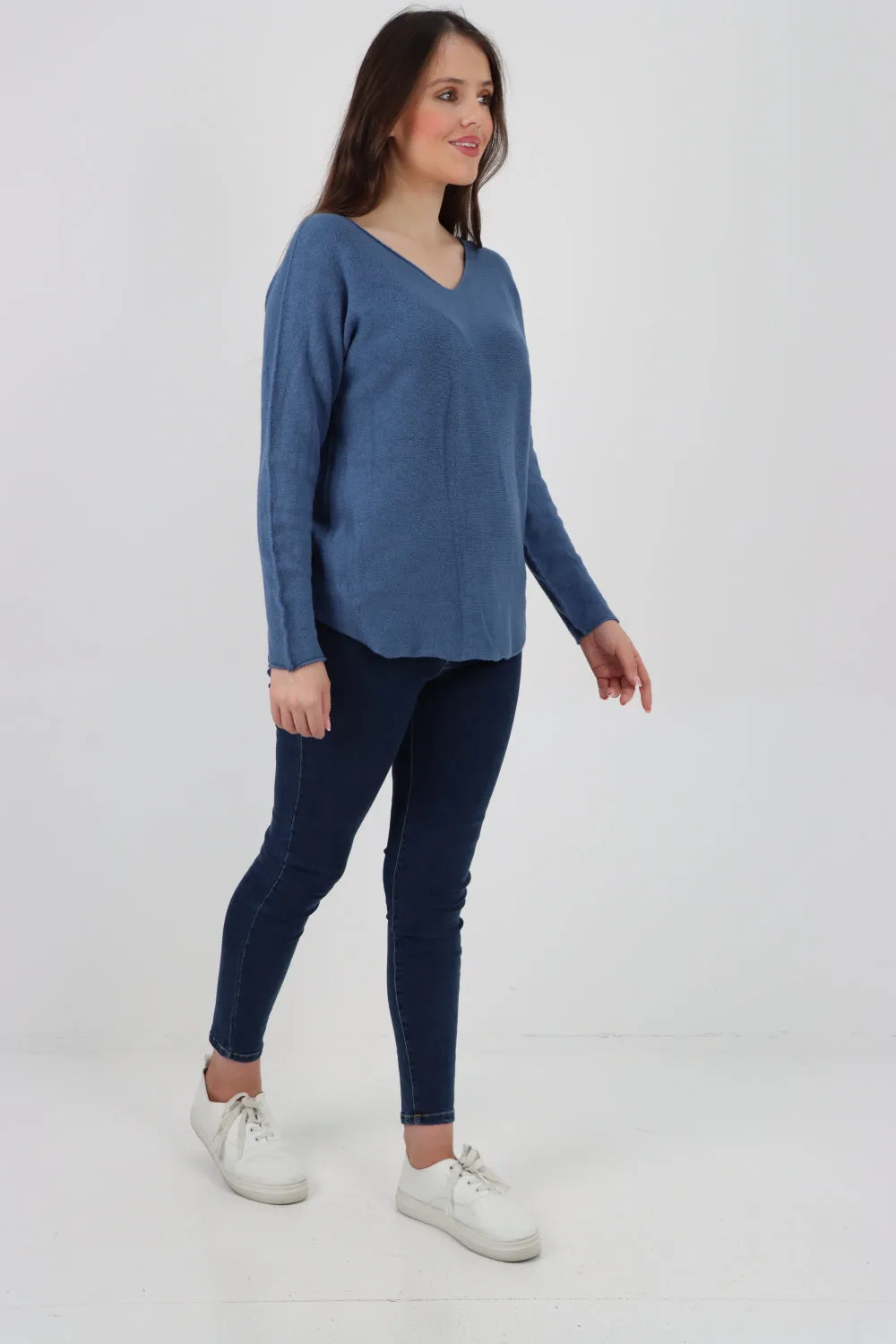Knitted Jumper V Neck Basic Sweater Top