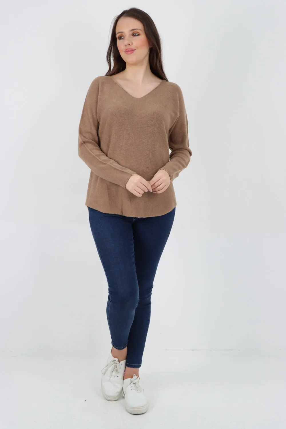 Knitted Jumper V Neck Basic Sweater Top