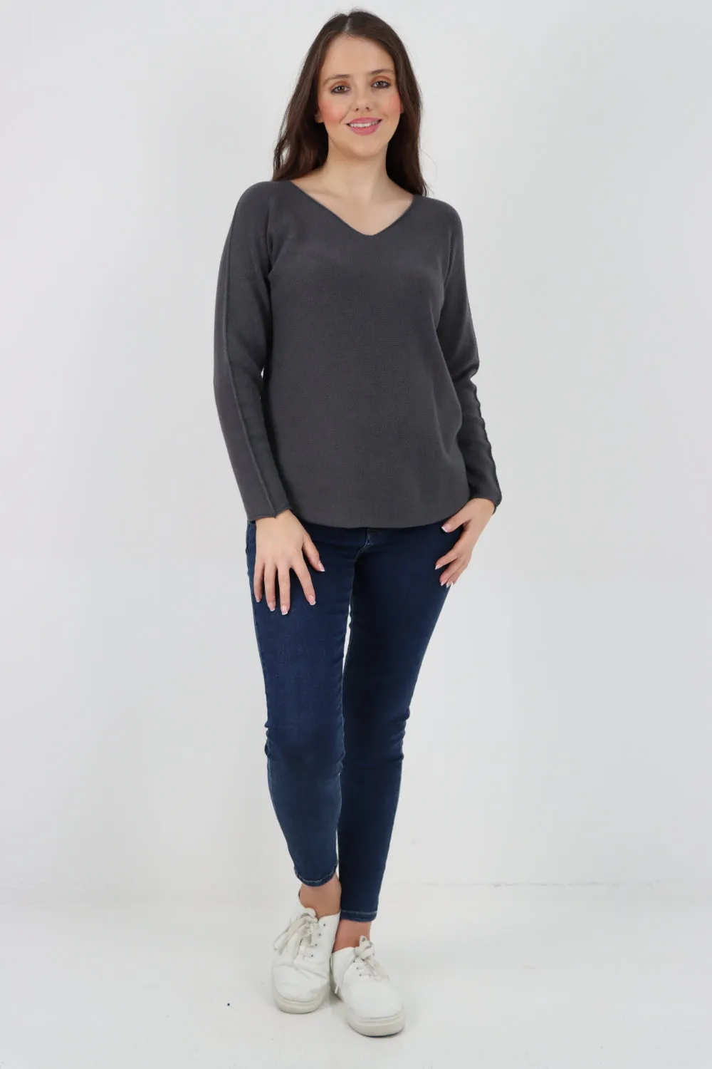 Knitted Jumper V Neck Basic Sweater Top