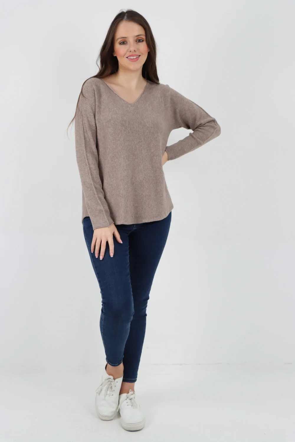 Knitted Jumper V Neck Basic Sweater Top