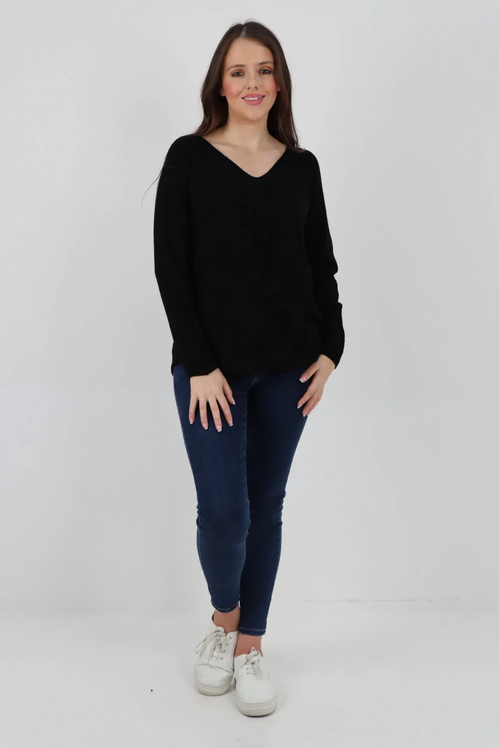 Knitted Jumper V Neck Basic Sweater Top