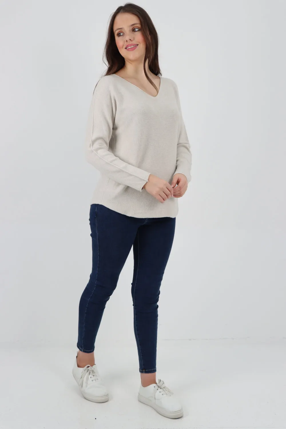 Knitted Jumper V Neck Basic Sweater Top