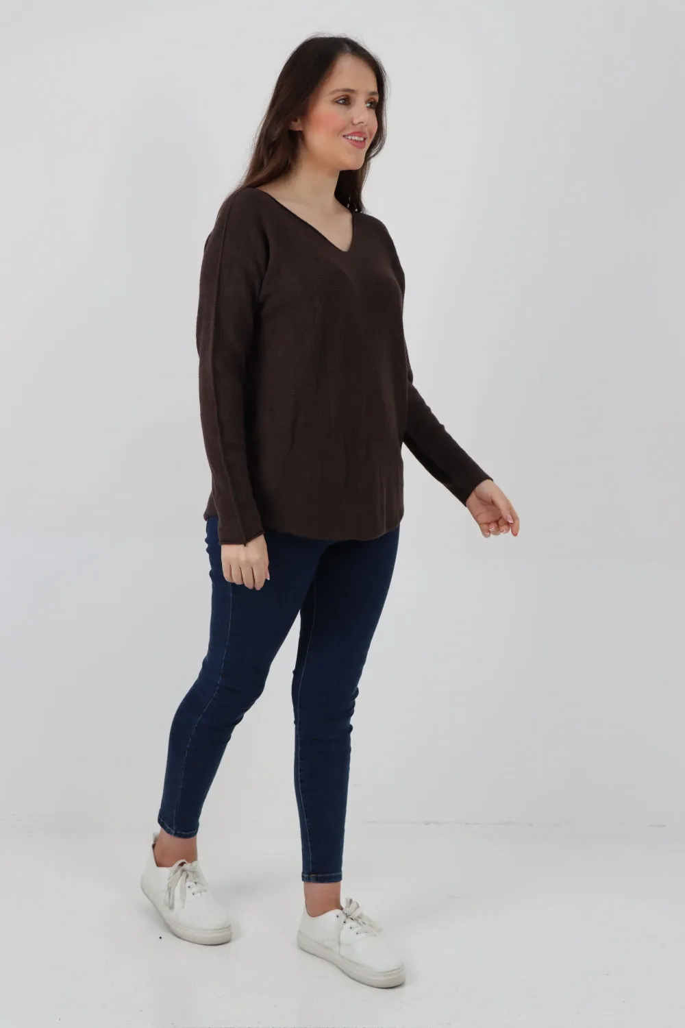 Knitted Jumper V Neck Basic Sweater Top
