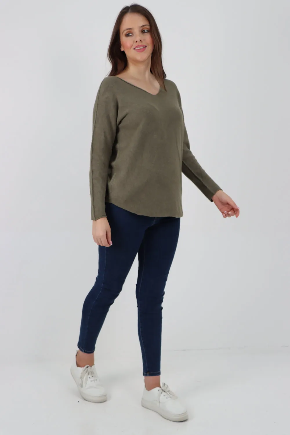 Knitted Jumper V Neck Basic Sweater Top