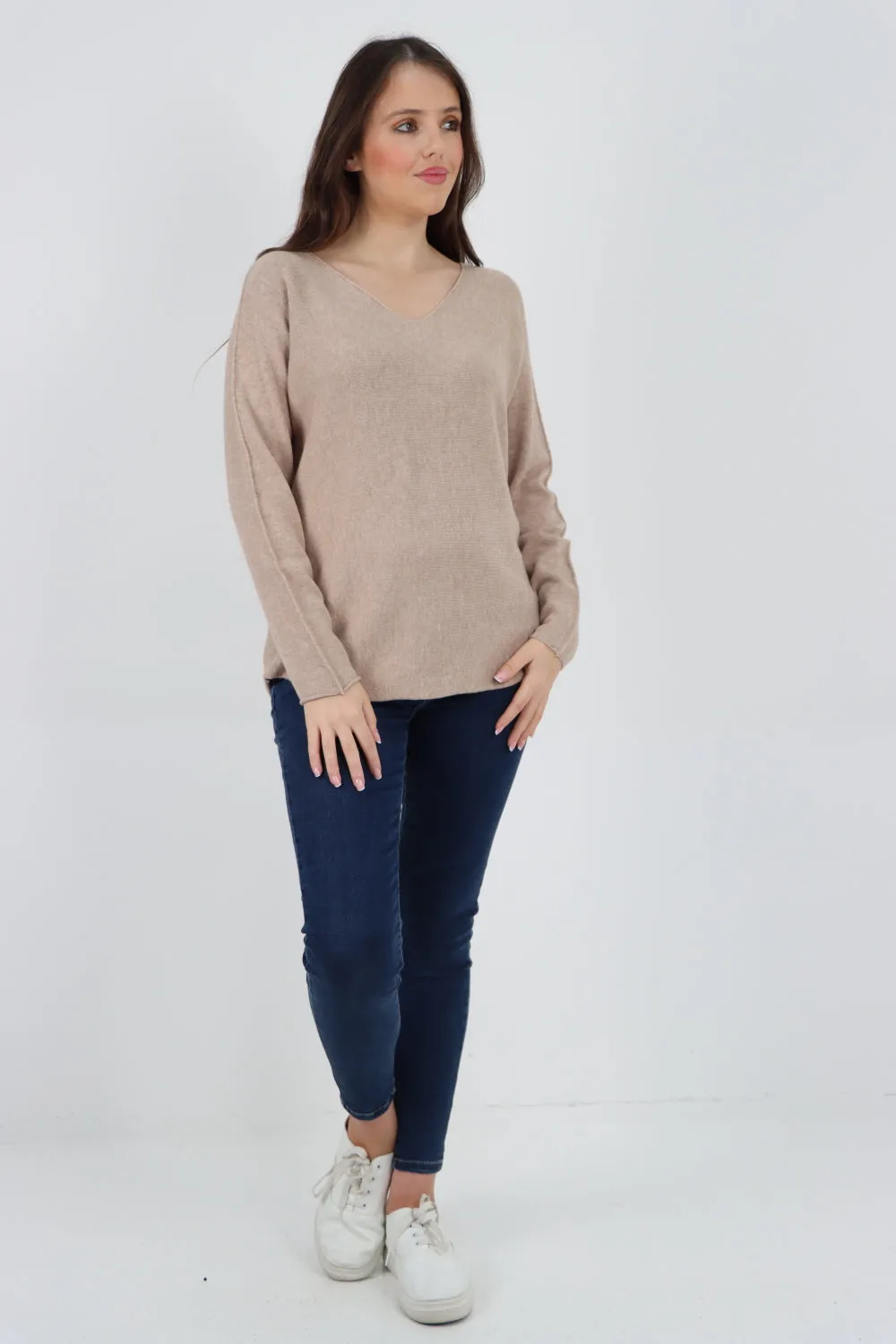 Knitted Jumper V Neck Basic Sweater Top