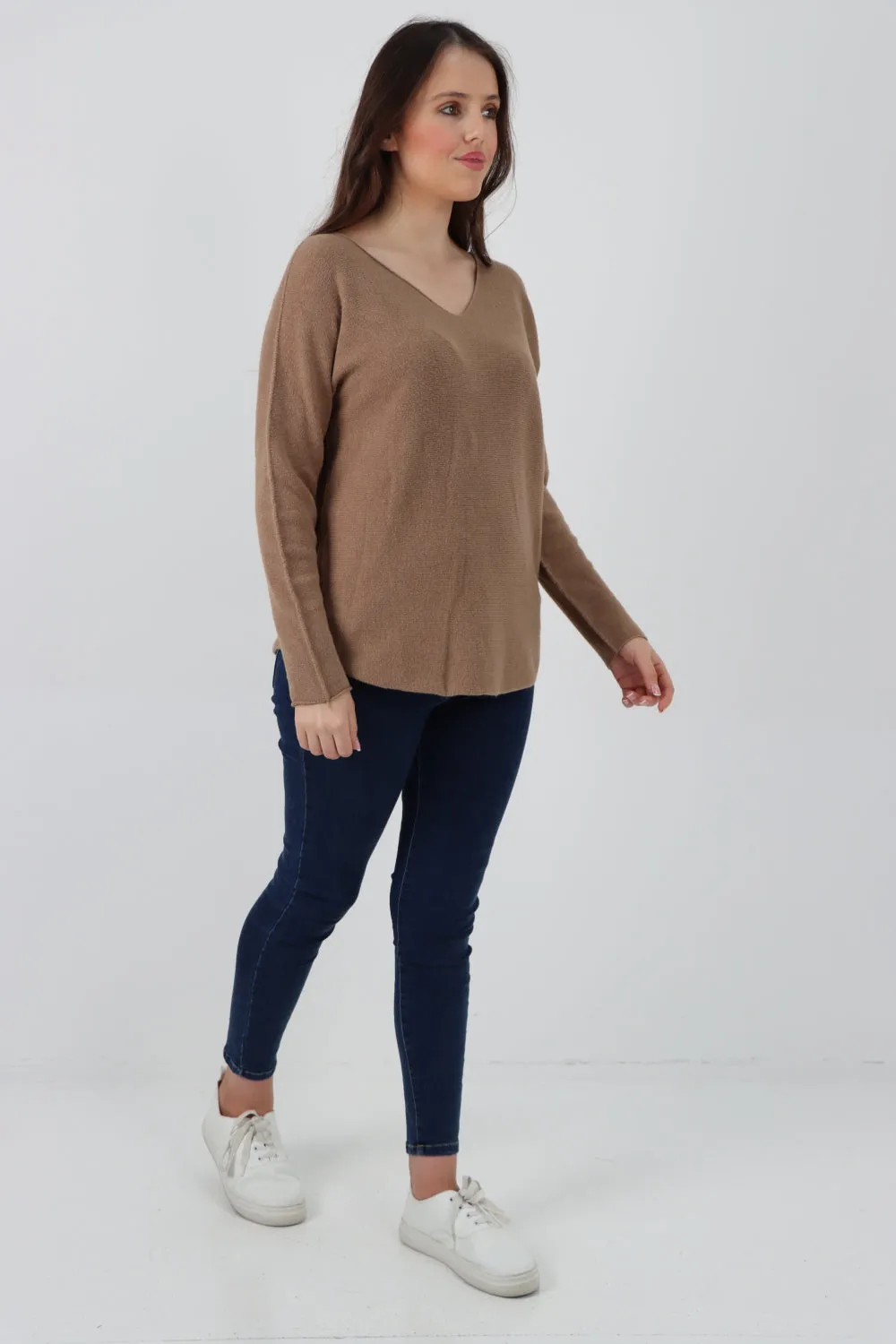 Knitted Jumper V Neck Basic Sweater Top