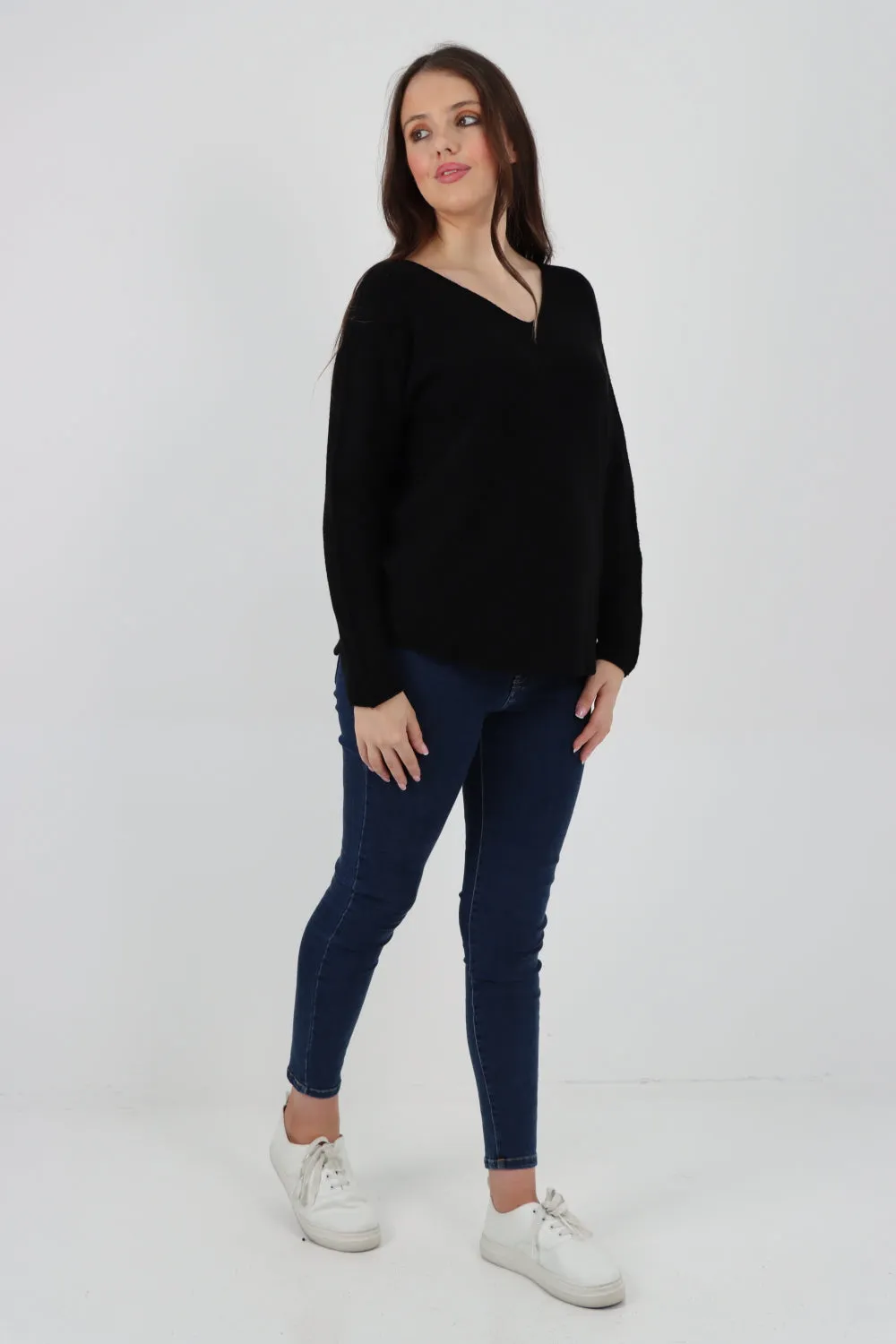 Knitted Jumper V Neck Basic Sweater Top