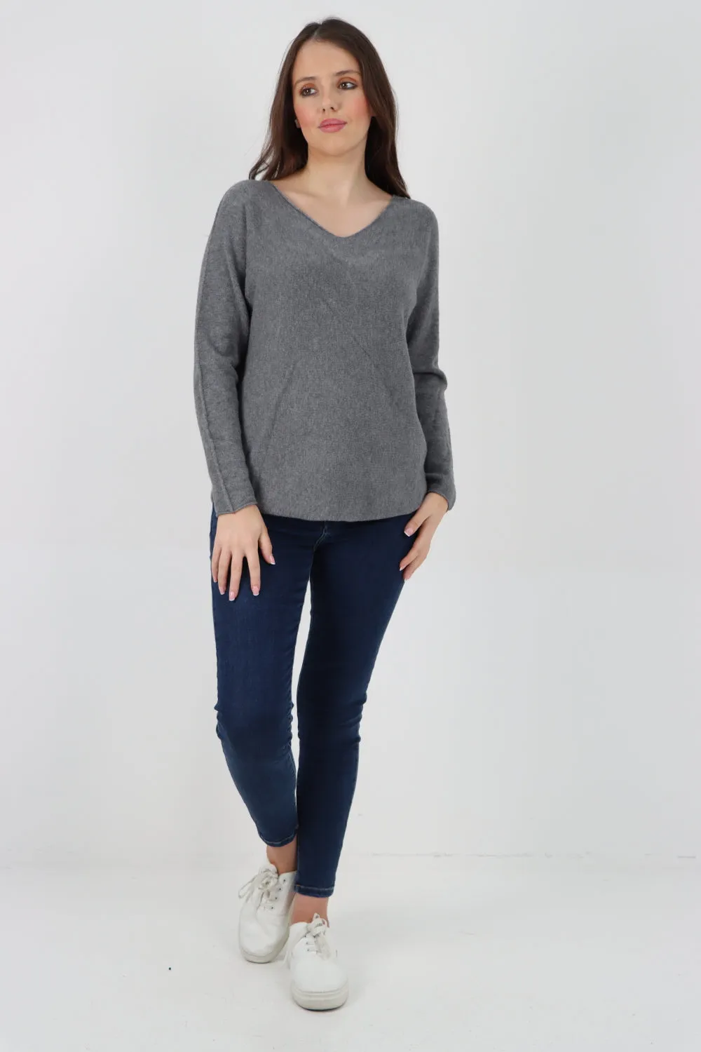 Knitted Jumper V Neck Basic Sweater Top