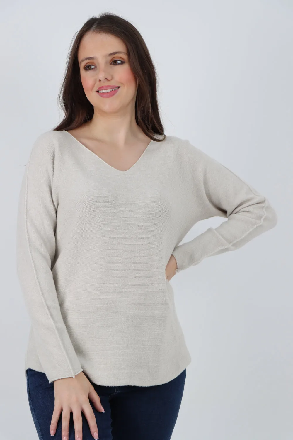 Knitted Jumper V Neck Basic Sweater Top