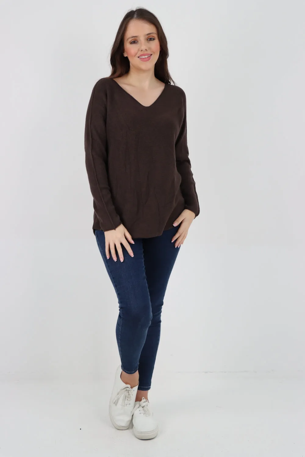 Knitted Jumper V Neck Basic Sweater Top