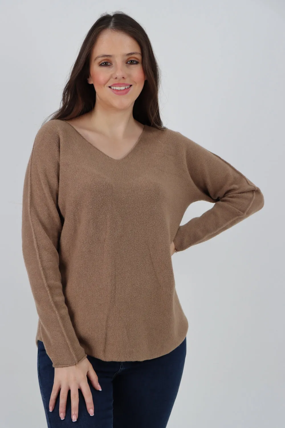 Knitted Jumper V Neck Basic Sweater Top