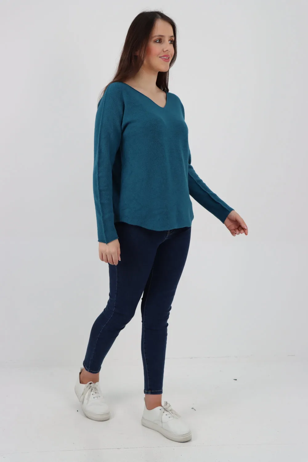 Knitted Jumper V Neck Basic Sweater Top