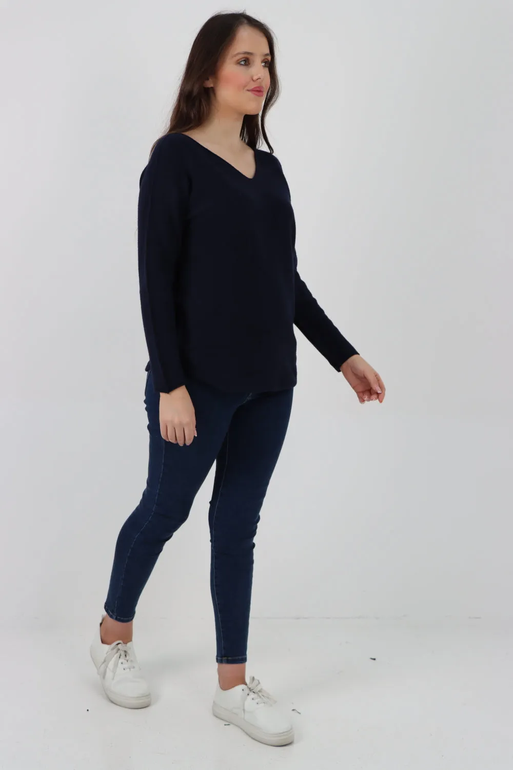 Knitted Jumper V Neck Basic Sweater Top