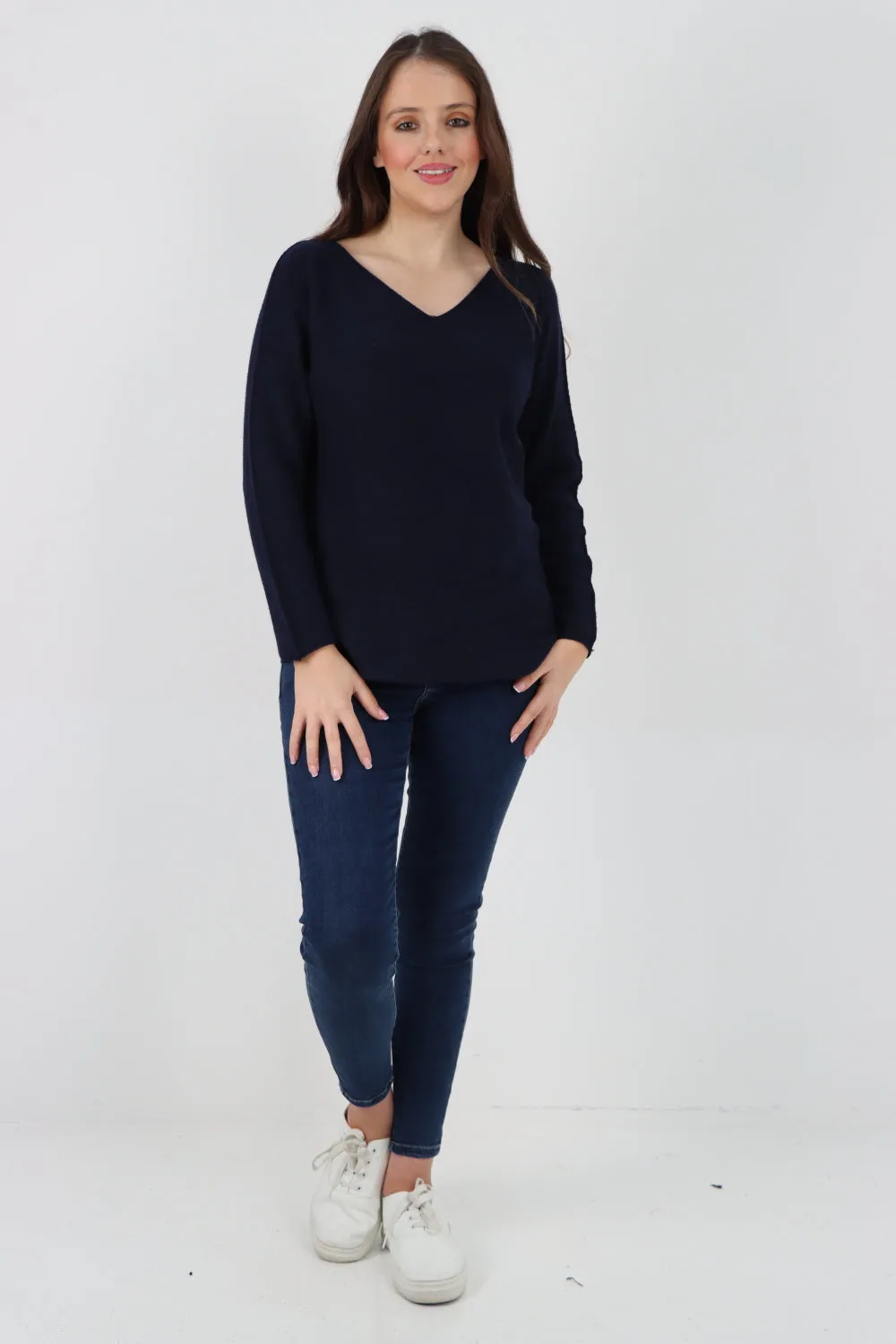 Knitted Jumper V Neck Basic Sweater Top