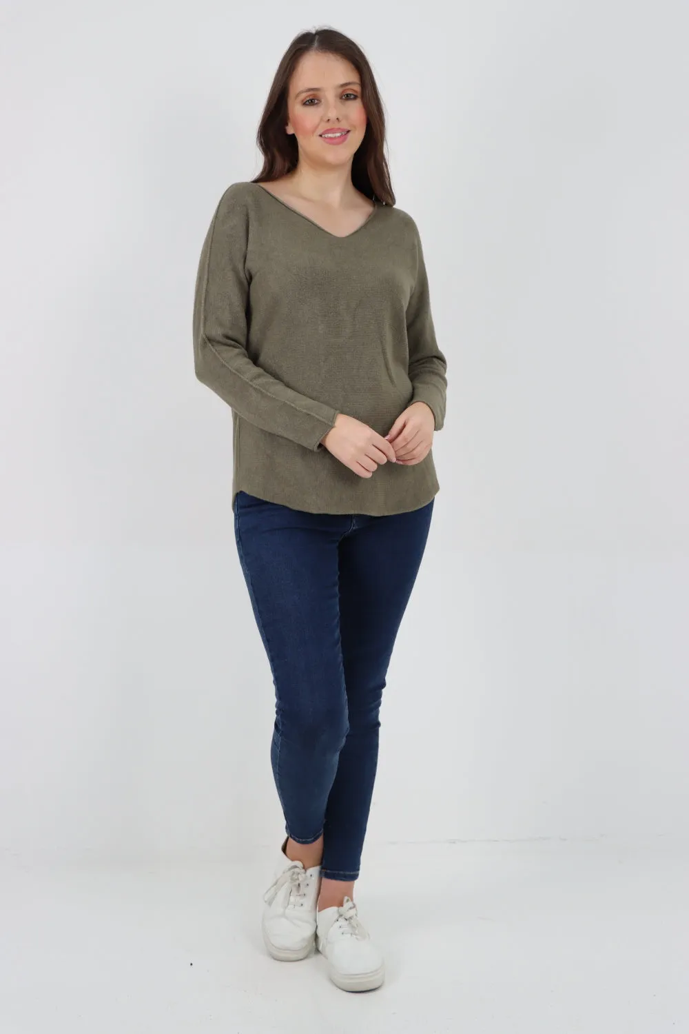 Knitted Jumper V Neck Basic Sweater Top