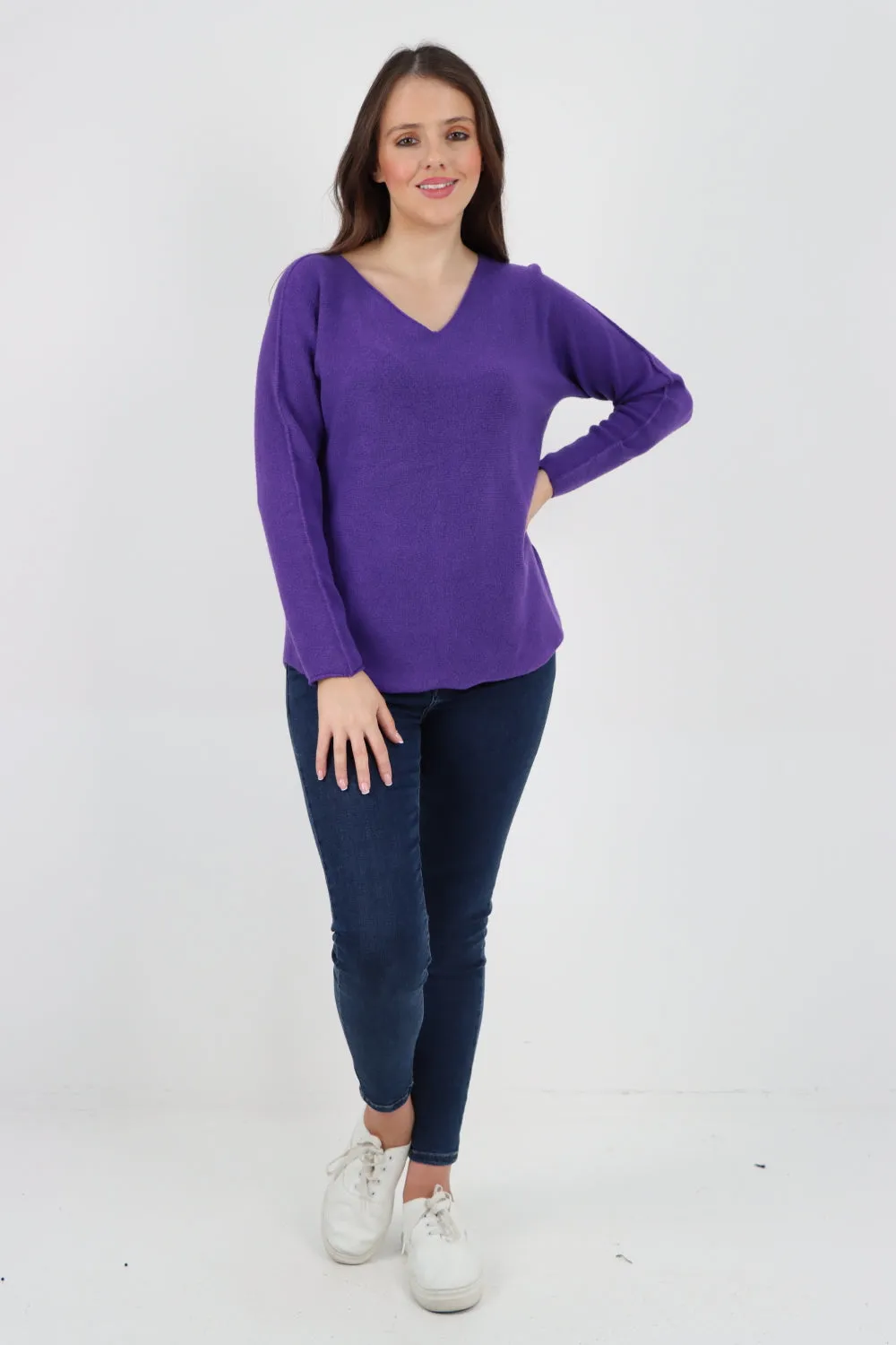 Knitted Jumper V Neck Basic Sweater Top