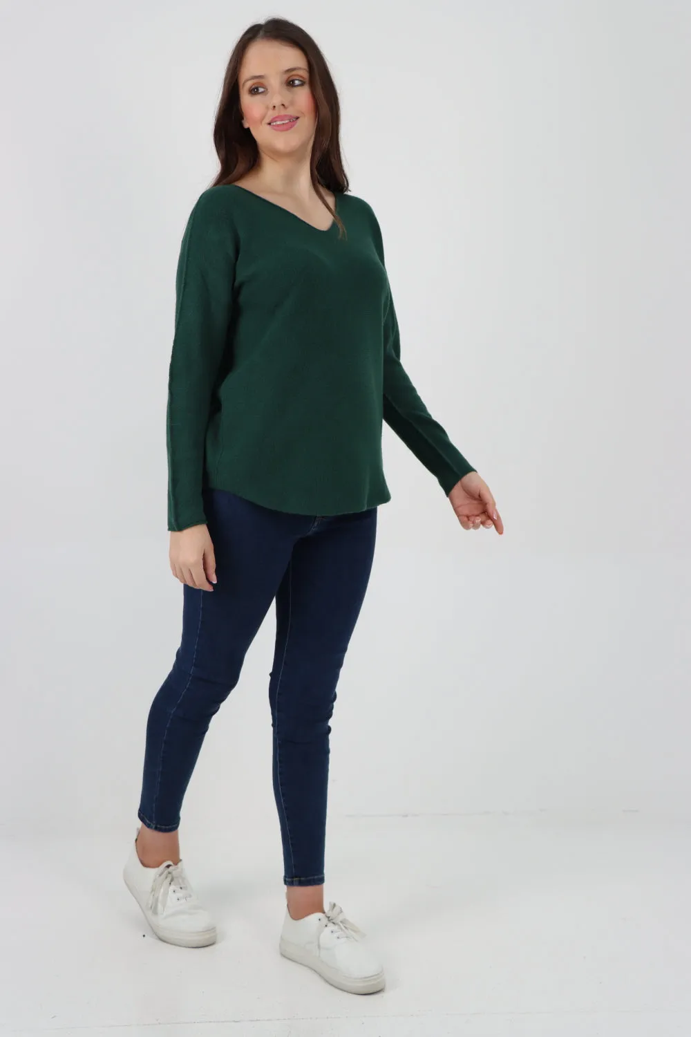 Knitted Jumper V Neck Basic Sweater Top