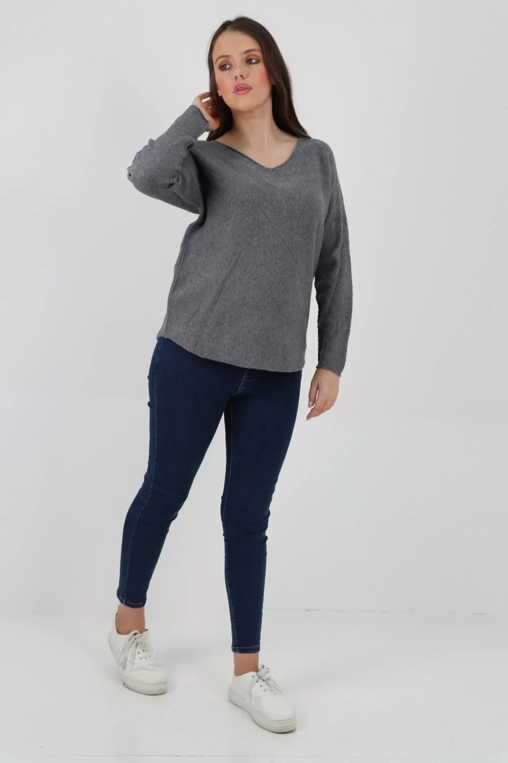 Knitted Jumper V Neck Basic Sweater Top