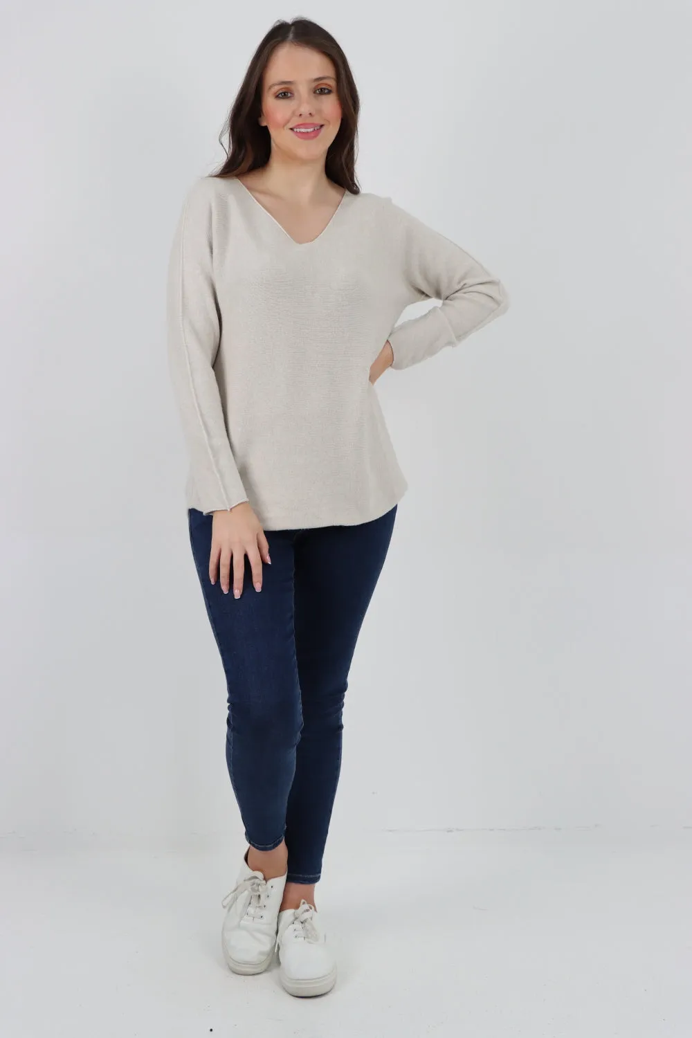 Knitted Jumper V Neck Basic Sweater Top
