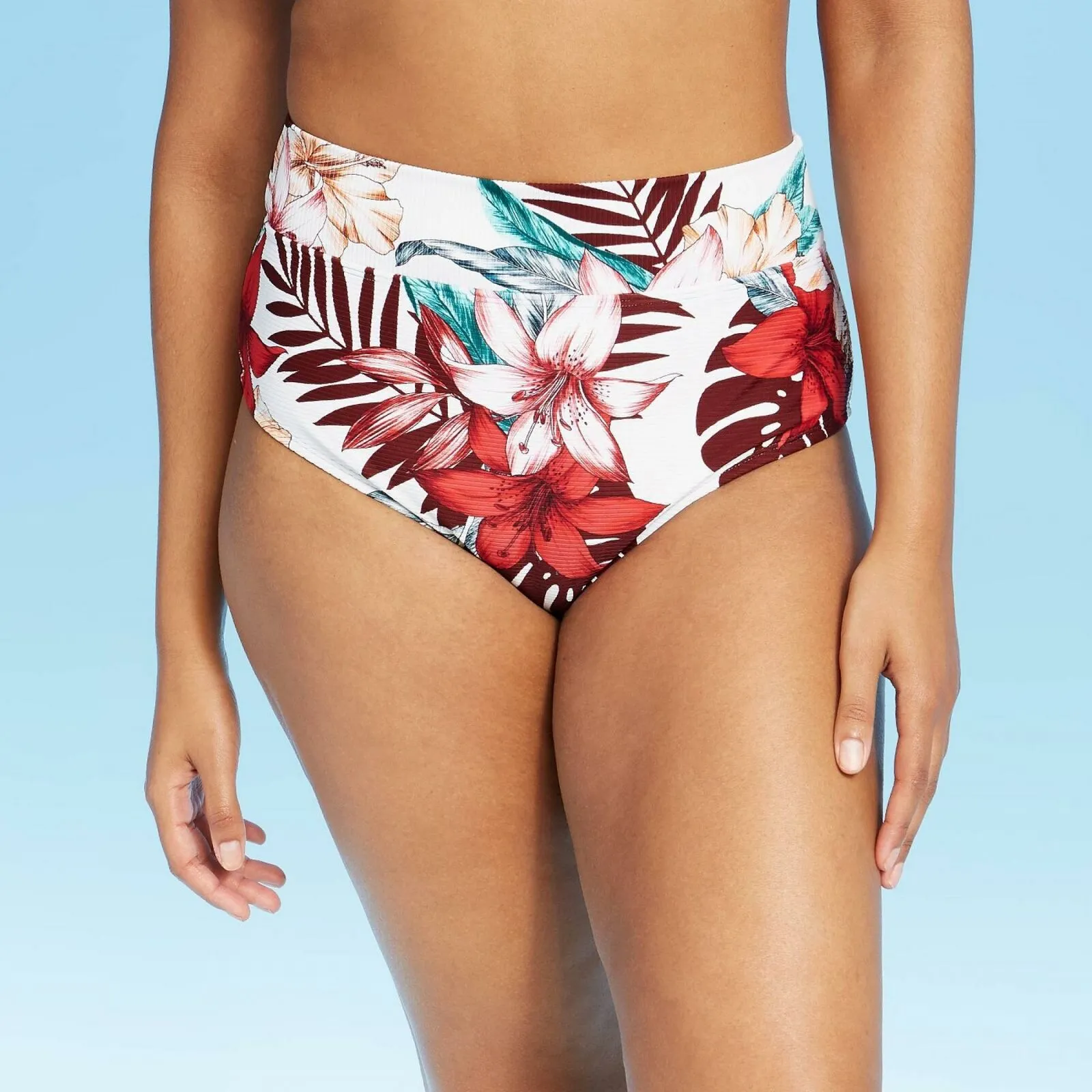 Kona Sol Women's Ribbed Medium Coverage High Waist Bikini Bottom