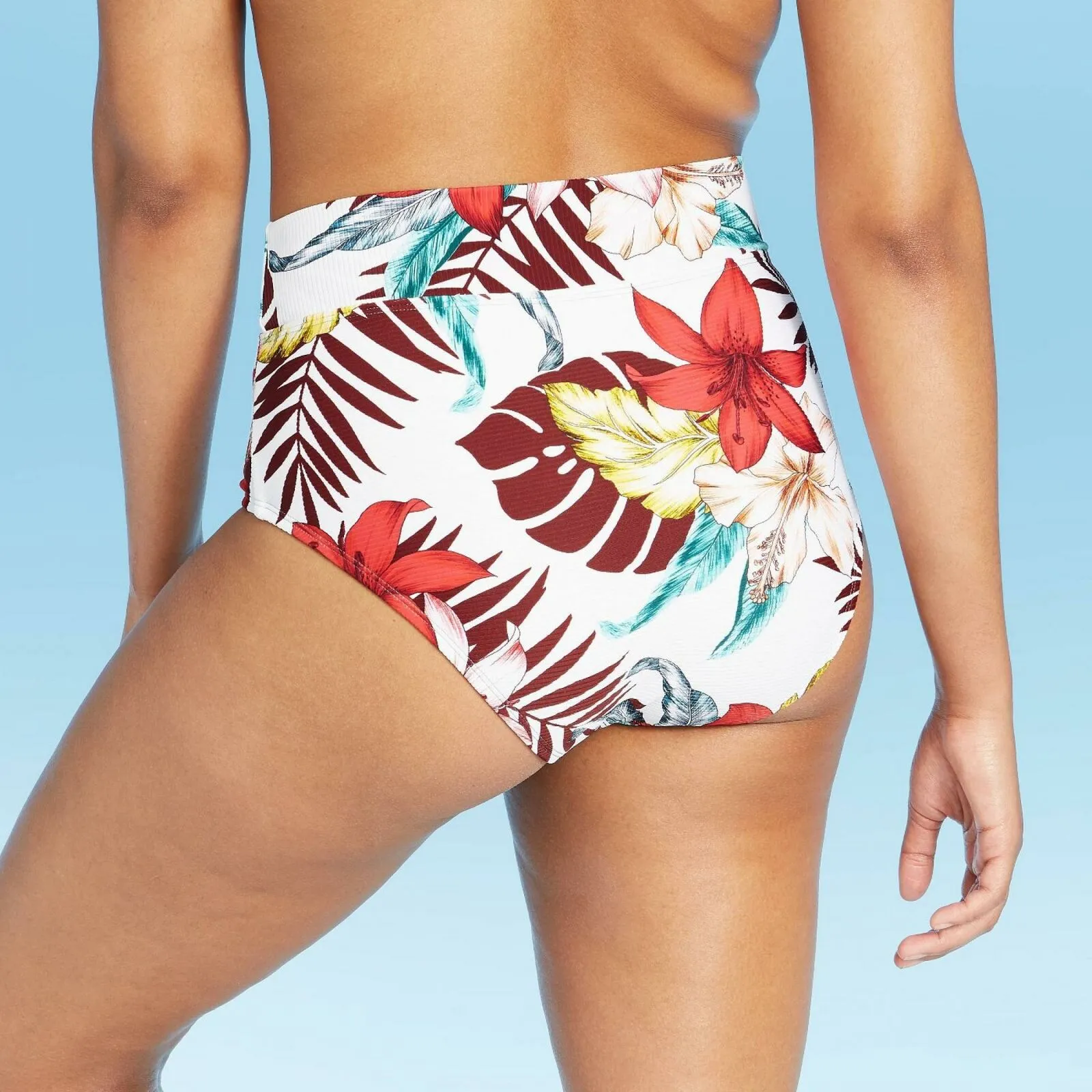 Kona Sol Women's Ribbed Medium Coverage High Waist Bikini Bottom