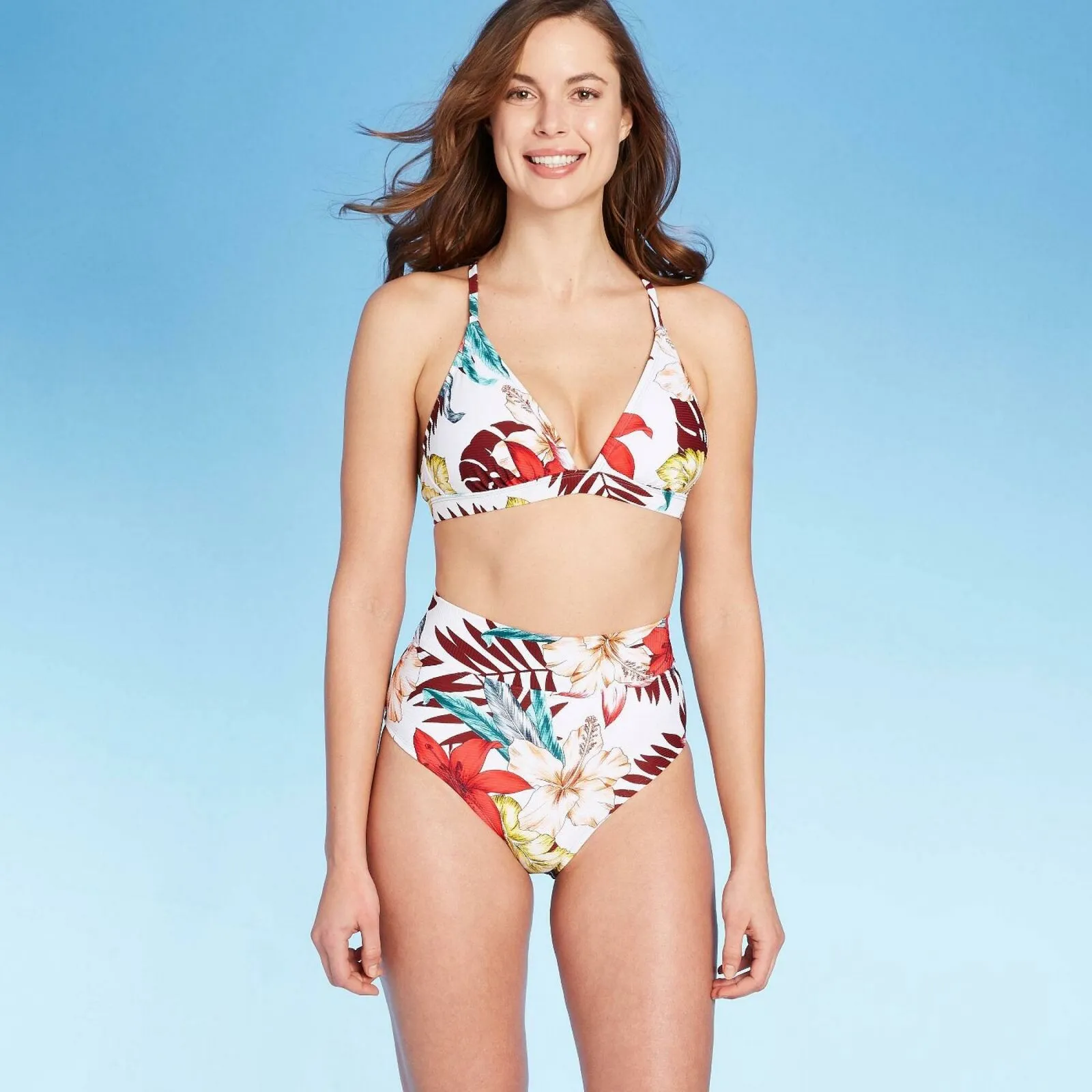 Kona Sol Women's Ribbed Medium Coverage High Waist Bikini Bottom